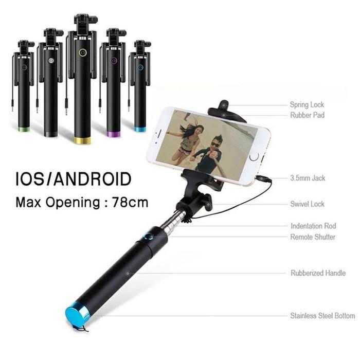 Tongsis Kabel Full Black Selfie Stick Monopod Tongsis HP Tongsis Murah Tongsis Black Tongsis Full Bl
