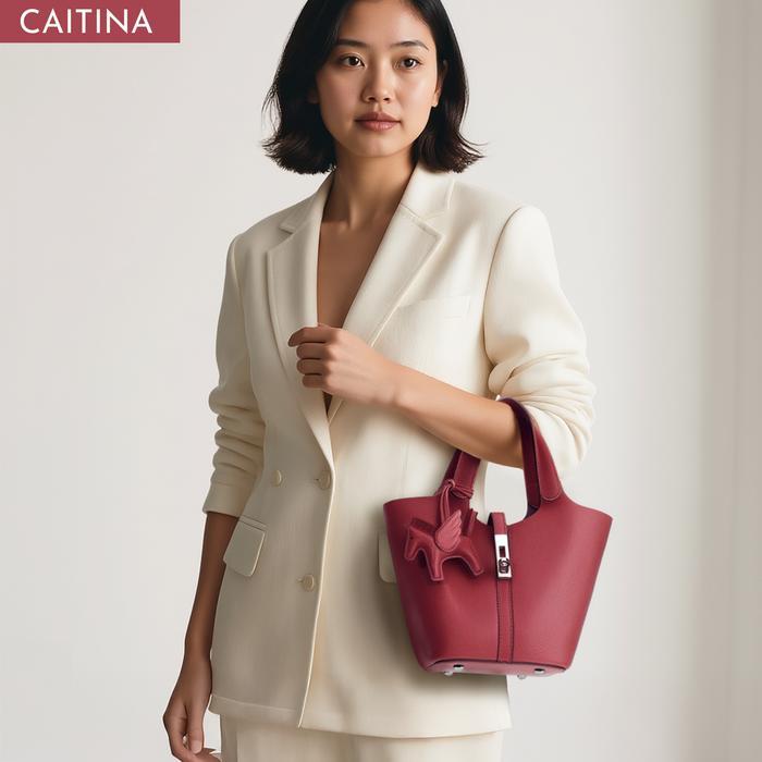 (CN6004 CAITINA x HSBGROUP) Tas Wanita CN6004: Tas Keranjang Sayuran Fashion / Bucket Bag All-match 