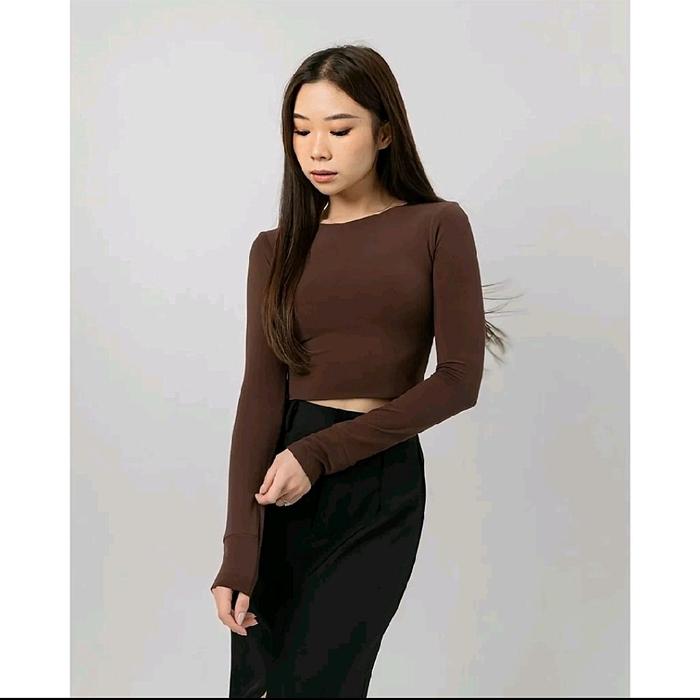 Preloved Evertops Crop Top Long Sleeve Warna Coklat