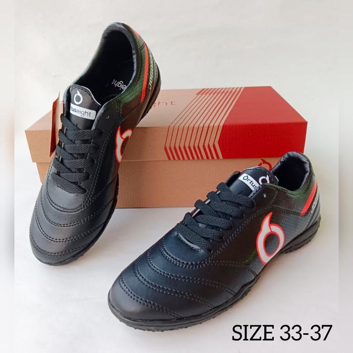 SEPATU FUTSAL ORTUS JUNIOR SEPATU OLAHRAGA PREMIUM GRADE ORIGINAL SOL SEKELILING - BLACK, 33