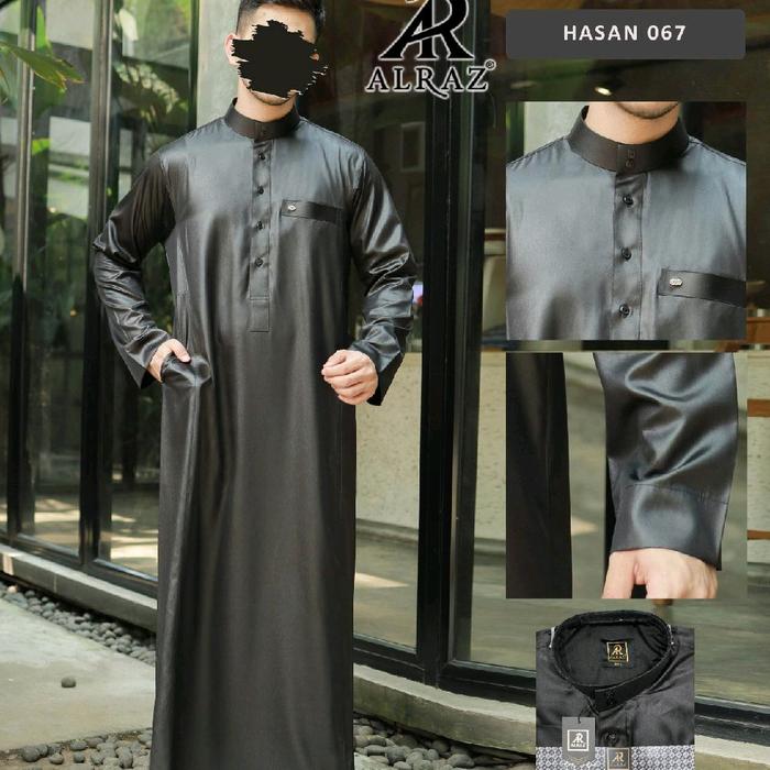 Jubah ALRAZ Polos Hitam Putih Lengan Panjang