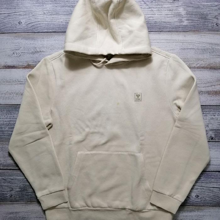 Jaket Hoodie guess simple pocket depan tali serut unisex cream