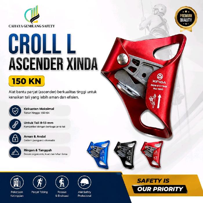 CROLL L ASCENDER XINDA KAPASITAS 150 KN ORIGINAL - ALAT PENGAMAN TALI VERTICAL RESCUE & INDUSTRIAL