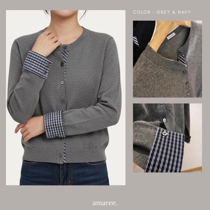 Nyla Plaid Cardigan / Cardigan wanita premium / Cardigan plaid wanita / Cardigan navy grey premium