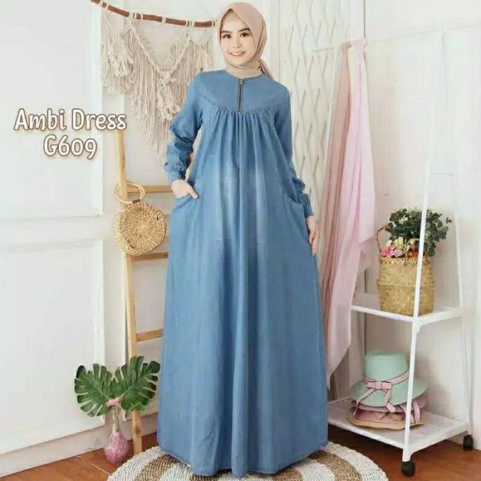 (cooger) gamis jeans elena size s m l xl xxl / dress / baju muslim / pakaian wa