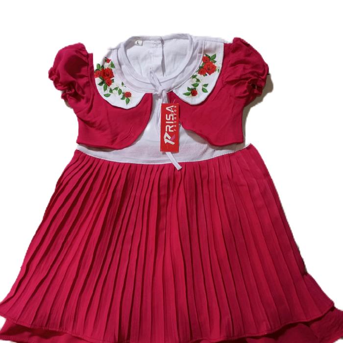 dres anak perempuan bunga mawar plisket 2 tahun