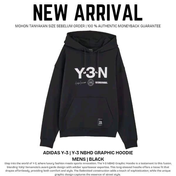 Adidas Y-3 Neighborhood Graphic Hoodie Pria Hitam - Jaket Hoodie Pria dengan Desain Grafis Unik dan 
