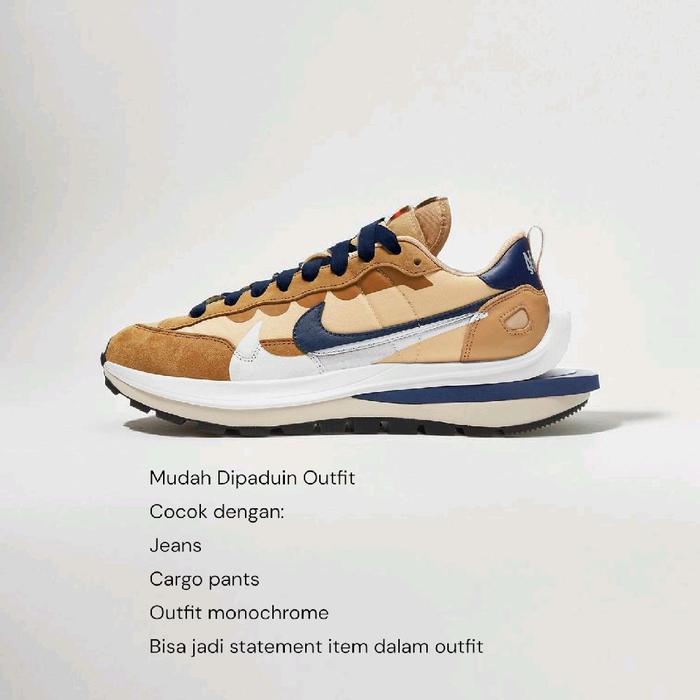 Nike x sacai VaporWaffle 'Sesame Blue Void' Pria Casual  Regular Sole Upper Low Top Sepatu Olahraga 
