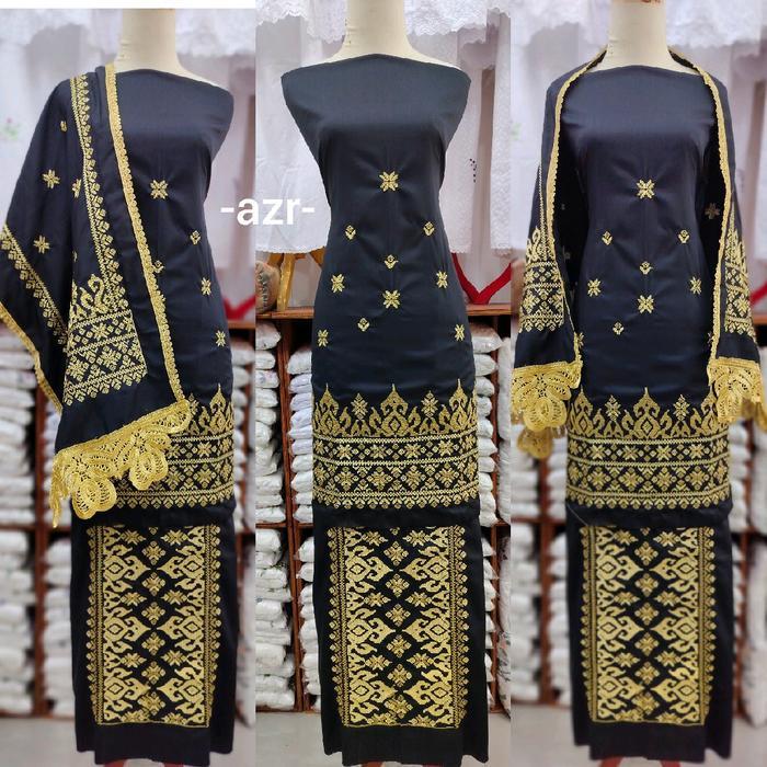 bahan baju kurung bordir songket + selendang khas bukittinggi padang