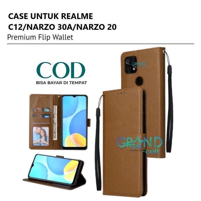 Flip Wallet For Realme C12 Narzo 30A Narzo 20 Premium Casing Handphone Cover Case Promo