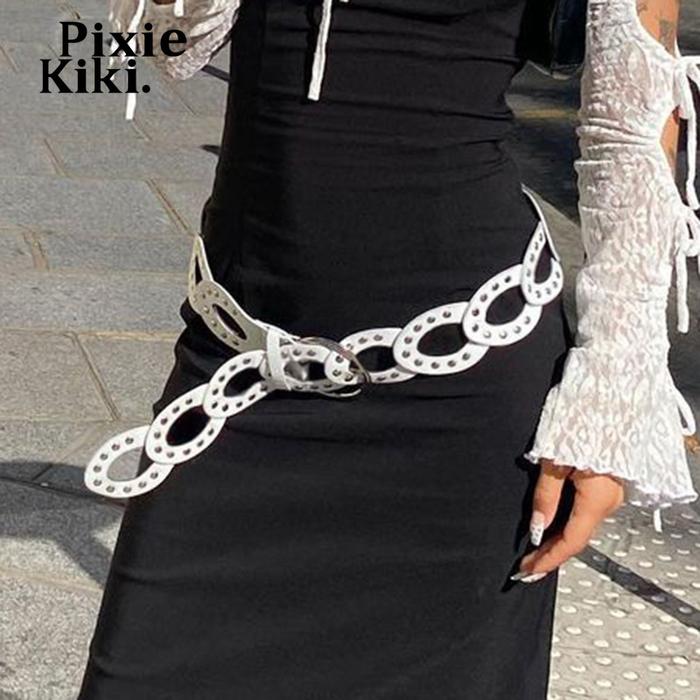 PixieKiki Y2k Accessories Vintage Hollow Out Studded Belt Metal