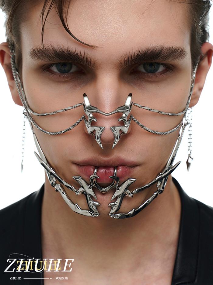 ZHUHE l Mask Cyberpunk Style Copper Alloy Material For Women And Men Face Jewelry Party Gifts