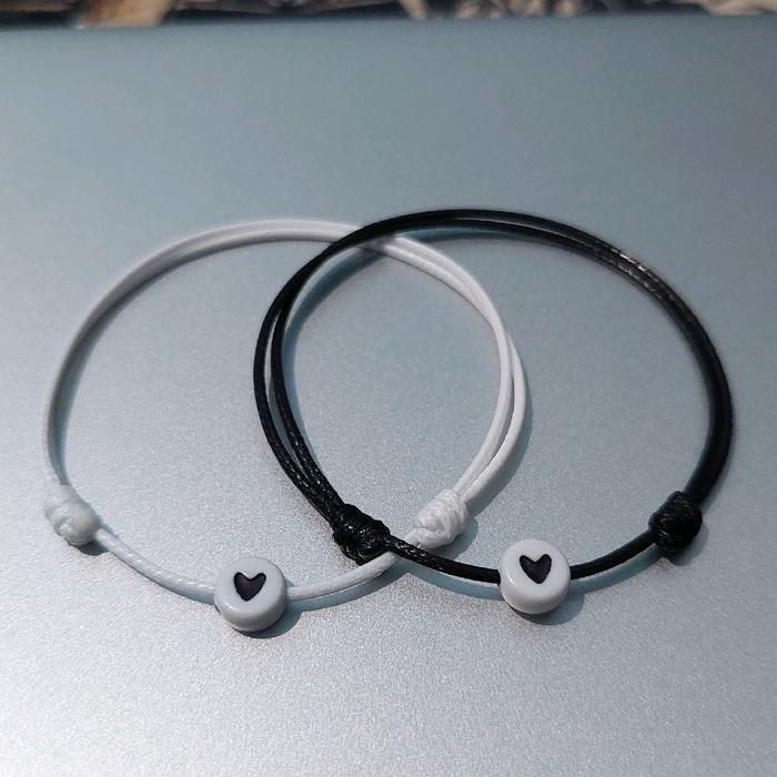 Gelang Couple Love Hitam Putih Spesial Tali Korea 1mm / Sepasang Tali Hitm Putih Bracelets