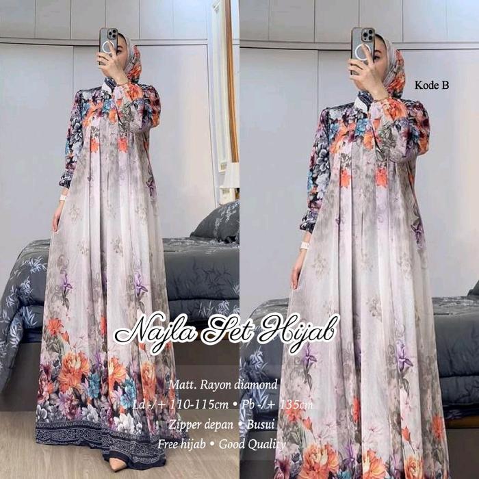 najla set hijab wanita bahan rayon diamond Gamis Muslim Syari