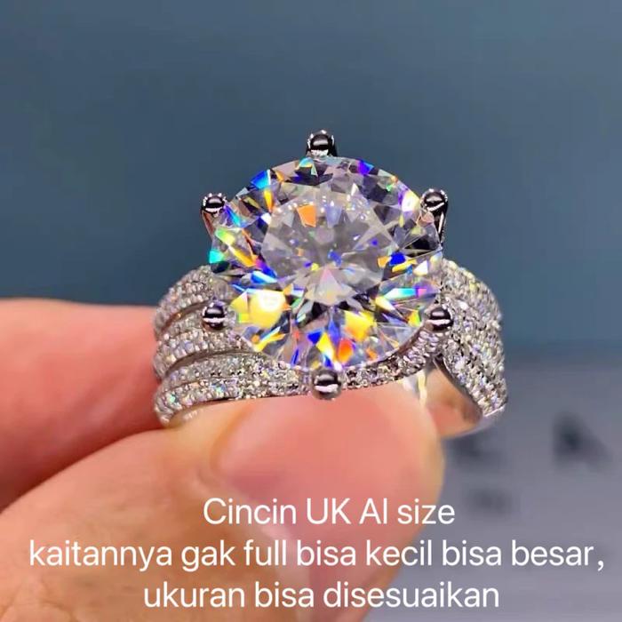 Cincin 5 karat berlian imitasi, berlian imitasi emas, zirkon, perak