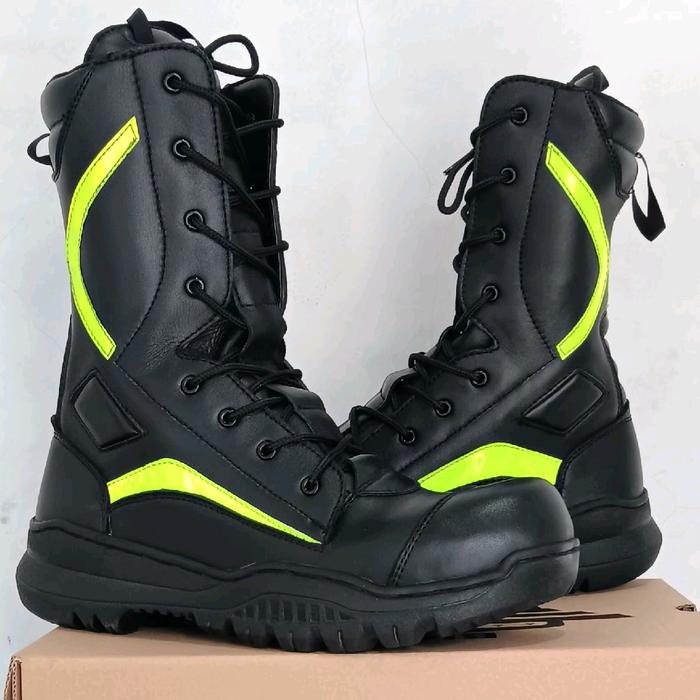 Sepatu Pdl Damkar terbaru damkar kulit asli Boots Sepatu Shoes Damkar List Hijau Stabilo