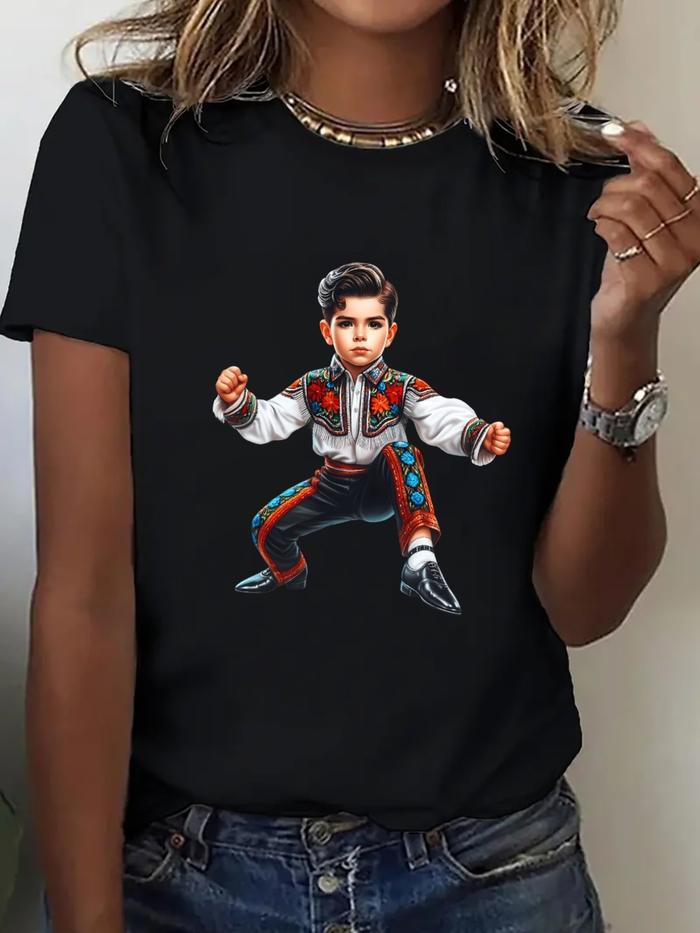 Camiseta Oversize de Mujer Talla Grande, 200gsm - Tejido Pesado y Suave, Estampo Geometrico en Blanc
