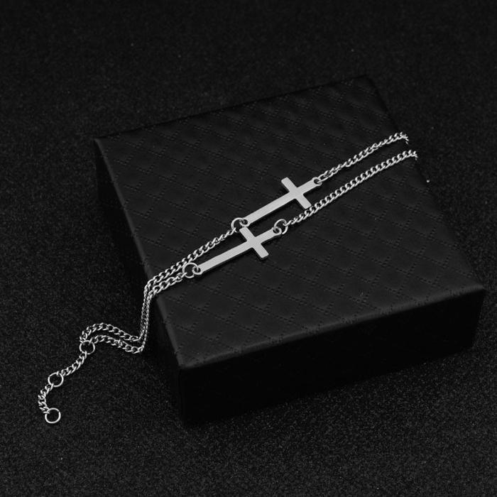 Gelang Titanium Pria Wanita Korea BTS J-Hope Desain Salib G04