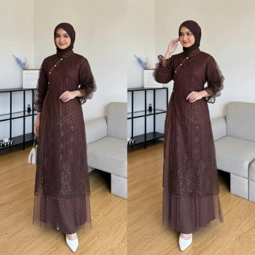 Gamis Wanita Model Terbaru Mahira Dress Outer Brukat Menyatu Baju Muslim Dewasa Kekinian Gamis Broka