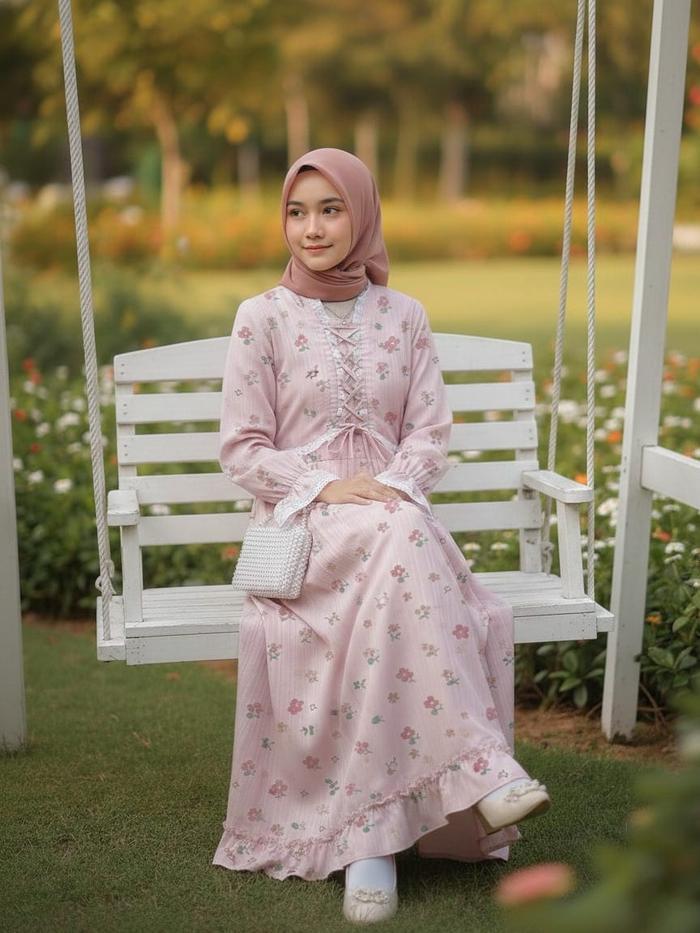 Dress rapundel vintage flowers Casual Pita Ruffle Gamis Crinkle Wanita dress cordy Kondangan