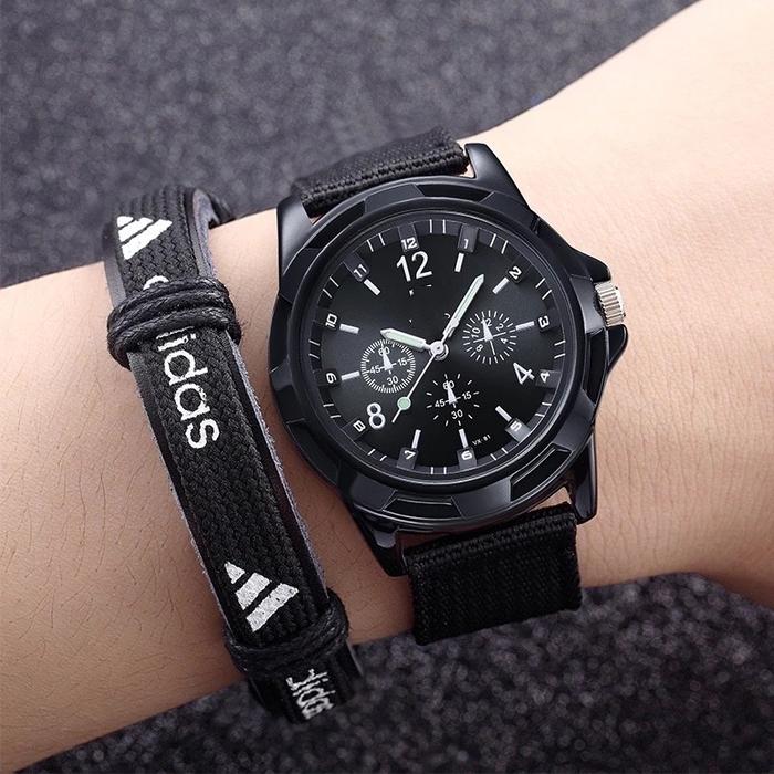 【COD】Jam Tangan Pria Wanita Analog Couple Bahan Tali Kain Kanvas Fashion Nylon Grosir Casual Sport C