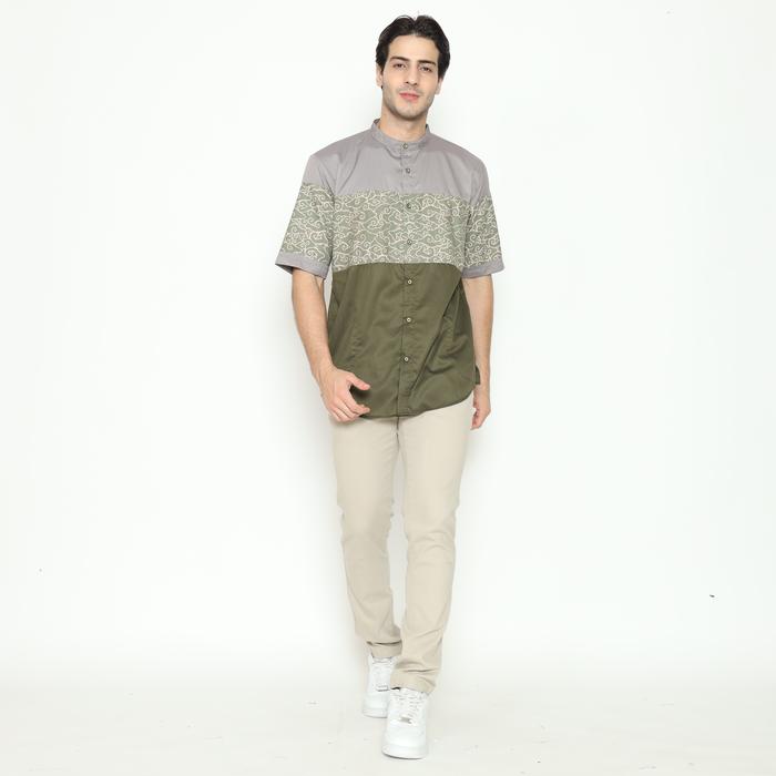 baju koko cowok dewasa lengan pendek katun toyobo kombinasi batik kemeja koko muslim dewasa warna ab