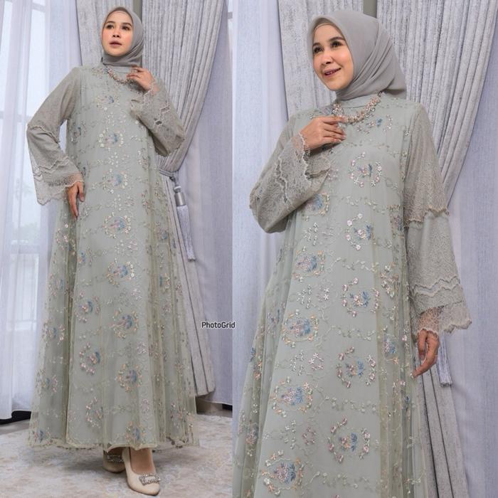 AMELINA DRESS BY MAREVI/gamis std jumbo/gamis brukat lace/raya collection/bisa cod