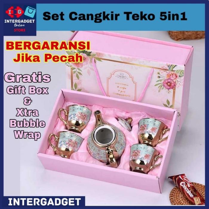 Set Cangkir Teko Teapot Set 5 IN 1 Keramik PREMIUM Europa Classic Style