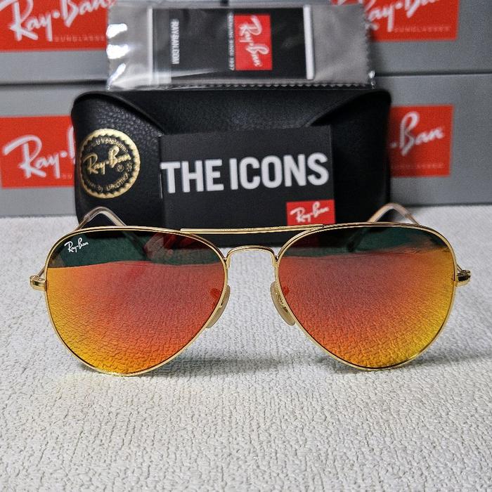 Kacamata Rayban Aviator RB3025 Gold Lens Mirror Orange Original