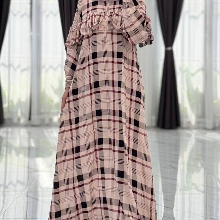 DRESS RUMBAI KOTAK PINK LABELLA.DAILY PART OF ANJANISTORE Muslim Wanita Gamis Remaja Rayon Dewasa Le