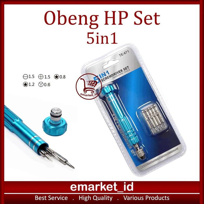 EM Obeng HP Set 5in1 AA51x / Handphone Reparasi Android iPhone Arloji Jam Ponsel / Servis Screwdrive