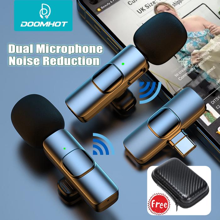 DoomHot Mic Clip on Lavalier Microphone Mic Wireless Untuk hp Clip on