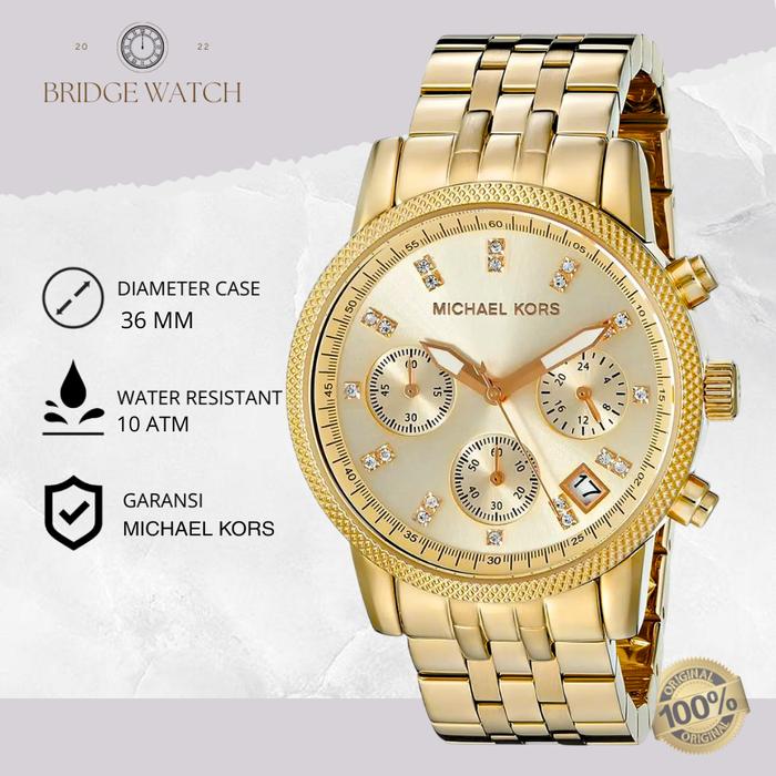Jam Tangan Wanita Michael Kors Chronograph Gold Stainless Steel Mewah Original MK5676