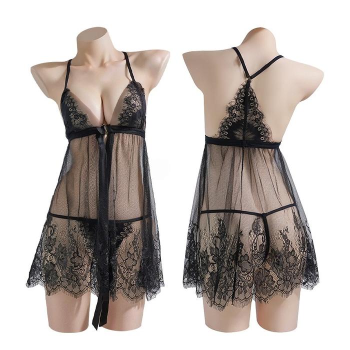 Lingeria Dress Transparan Ikat Tali Depan Baju Tidur Wanita Baju Dinas 2029