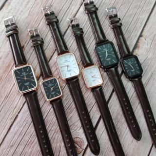 WTT Jam Tangan Couple DW Kulit Analog Fashion Jamtangan tipis wanita pria Leather Segi