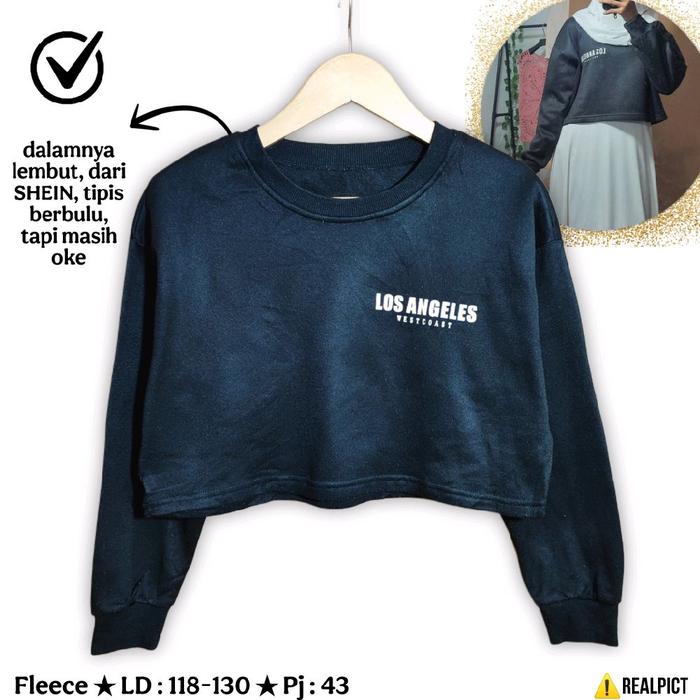 SHEIN Sweater Crop Size M L XL LOS ANGELES West Coast Fleece CN Tebal Crewneck Hangat Premoum Keren