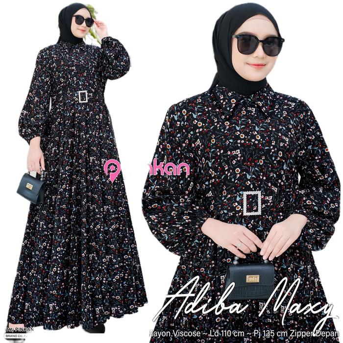 [Pinkan] Adiba Viola Maxy Dress Rayon Viscose Gamis Wanita Kondangan Terbaru Pinkan Bunga Muslim Mot