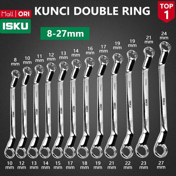 ISKU Set Kunci Ring Pas 8mm-27mm Alat Perkakas Tools Kunci Ring Pas/Kunci Ring set lengkap