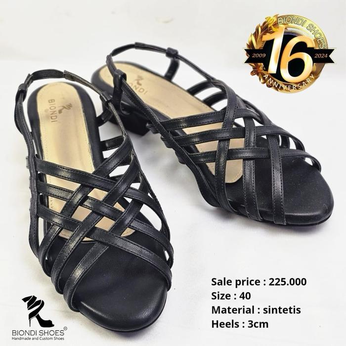 Biondi shoes - sepatu sandal wanita hak 3 cm kotak warna hitam
