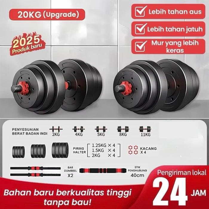KHUSUS GOJEK POTENCE DUMBELL SET 15KG 20KG 30KG 50KG PERALATAN FITNESS DUMBBELL SET BARBEL SET PLAST