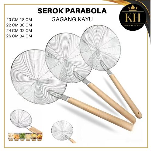 KH - Serok Saringan Mie Gagang Kayu / Saringan Minyak / Serok Parabola / Saringan Serbaguna Stainles