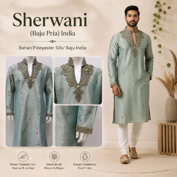 Sherwani (Baju Pria) India Bahan Poleyester Silk/ Baju India