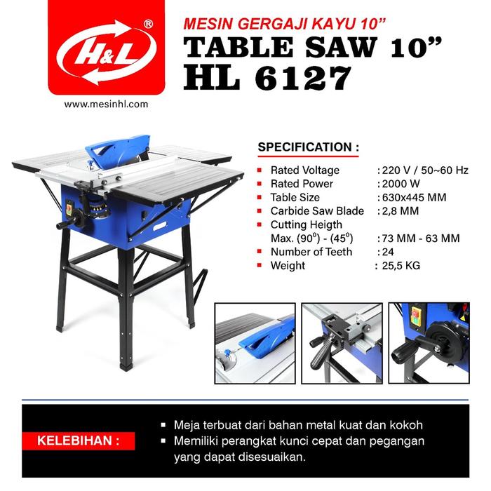 H&L Mesin Table Saw 10 Inch / Meja Potong Kayu 10' + Mata Circular Saw