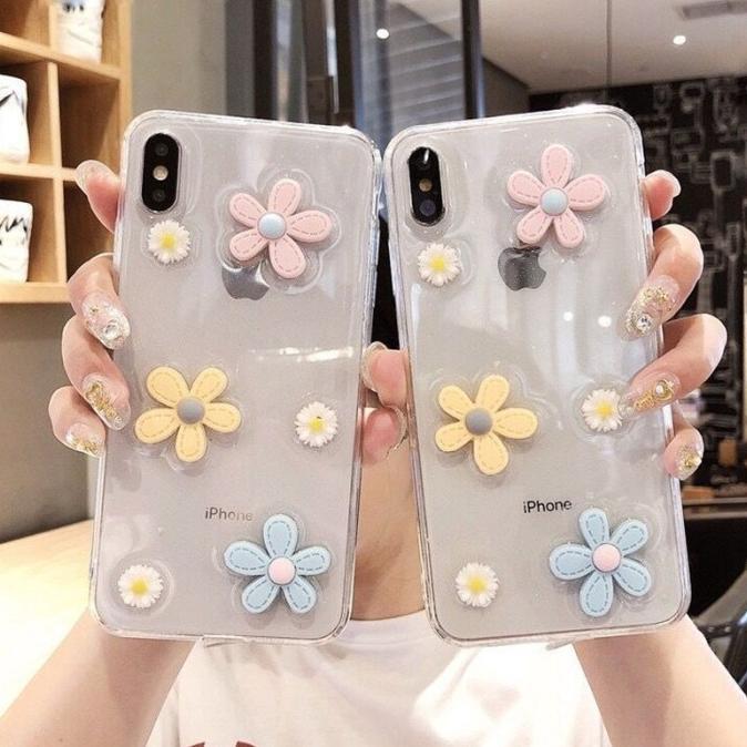 CASE OPPO RENO4 A52 A92 A72 2020 A5 A9 2020 SAMSUNG A12S 3D CASING DAISY FLOWER TRANSPARNT TPU CLEAR