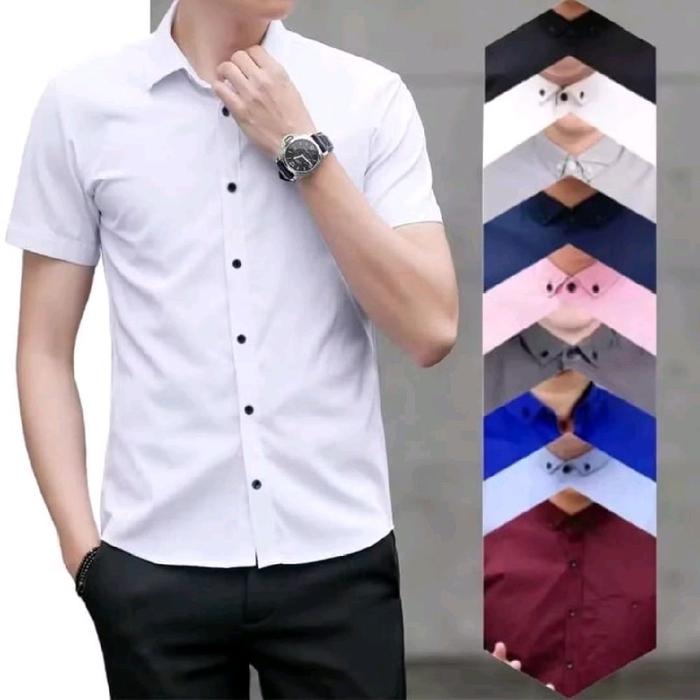 Kemeja Pria Dewasa Lengan Pendek Premium - Ukuran M L XL - Kualitas Full Hangtag - Hem Cowok Polos -