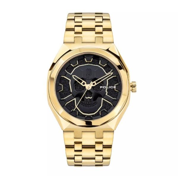 Police PEWJG2110703 Gold Skeleton Skull Steel Jam Tangan Pria