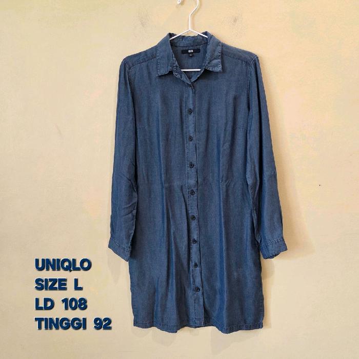 z242. (Preloved) UNIQLO Baju Dress Terusan Gaun Casual Bahan Seperti Denim Jeans