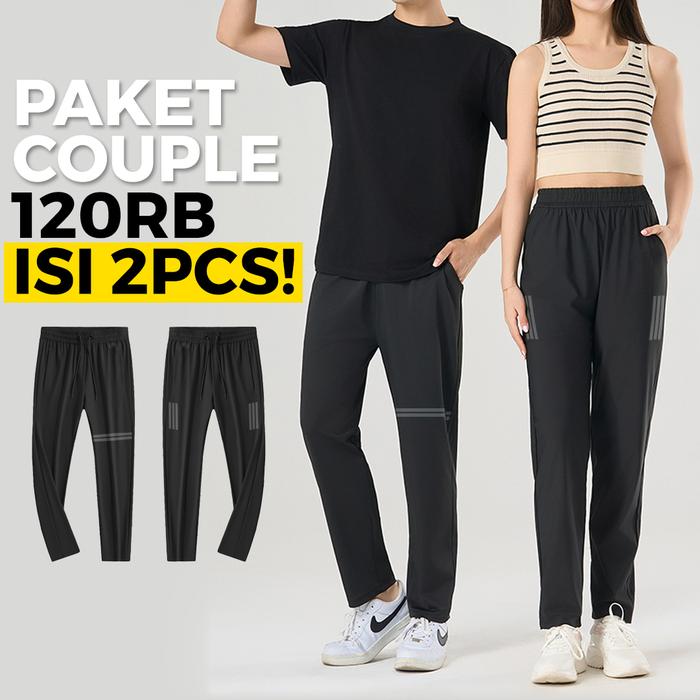 MIZUTAKE - Set Paket Couple Isi 120RB Celana Running Pria Wanita New sport Celana Training Zipper Br