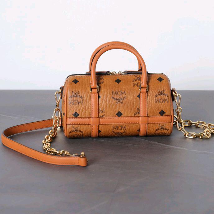 MCM Mini Delmy Boston Bag in Cognac