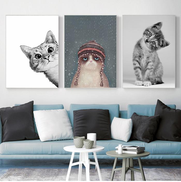 Terlaris, Poster Lukisan Kanvas Gambar Modular Hewan Seni Kucing